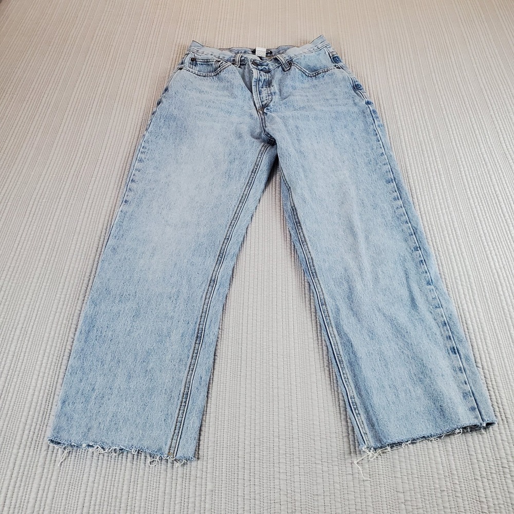 Fashion Nova Light Wash Crossover Button Wide Leg Raw Hem Jeans ZDJ1047 Size 3